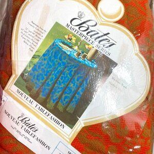 Vintage 70s Bates Tablecloth Melon Color Tassel Fringe 72 in Round NEW